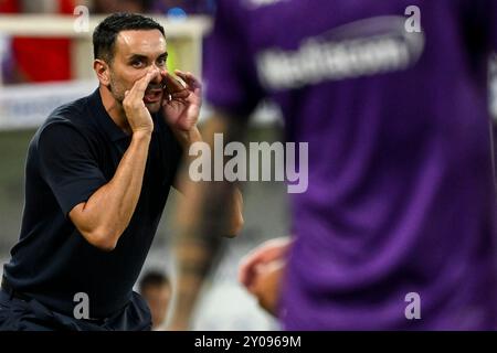 Florence, Italie. 01 Sep, 2024. Raffaele Palladino, entraîneur-chef de l'ACF Fiorentina, lors du match de Serie A entre l'ACF Fiorentina et l'AC Monza au stade Artemio franchi de Florence (Italie), le 1er septembre 2024. Crédit : Insidefoto di andrea staccioli/Alamy Live News Banque D'Images