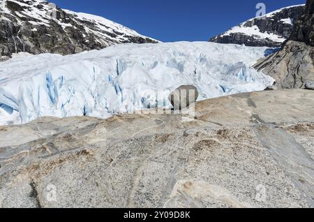 Le glacier Nigaardsbreen, Parc national Jostedalsbreen, Breheimen, Luster, Sogn og Fjordane Fylke, Norvège, mai 2012, Europe Banque D'Images