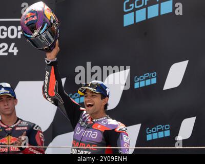 Alvcaniz, ESP. 01 Sep, 2024. Vainqueur du podium 89 Jorge Martin (Spa-Pramac Racing Ducati) lors du Moto Grand Prix GoPro d'Aragon essais libres MotoGP vendredi, MotoGP d'Espagne au circuit Motorland à Alcaniz le 1er septembre 2024 à Alcaniz, Espagne. (Photo de Fabio Averna/Sipa USA) crédit : Sipa USA/Alamy Live News Banque D'Images