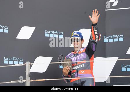 Alvcaniz, ESP. 01 Sep, 2024. Vainqueur du podium 89 Jorge Martin (Spa-Pramac Racing Ducati) lors du Moto Grand Prix GoPro d'Aragon essais libres MotoGP vendredi, MotoGP d'Espagne au circuit Motorland à Alcaniz le 1er septembre 2024 à Alcaniz, Espagne. (Photo de Fabio Averna/Sipa USA) crédit : Sipa USA/Alamy Live News Banque D'Images