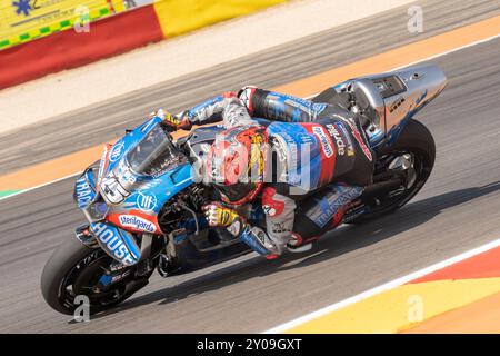 Alvcaniz, ESP. 01 Sep, 2024. 25 Raul Fernandez (Spa-Aprilia Racing) lors du Moto Grand Prix GoPro d'Aragon essais libres MotoGP vendredi, MotoGP d'Espagne au circuit Motorland à Alcaniz le 1er septembre 2024 à Alcaniz, Espagne. (Photo de Fabio Averna/Sipa USA) crédit : Sipa USA/Alamy Live News Banque D'Images