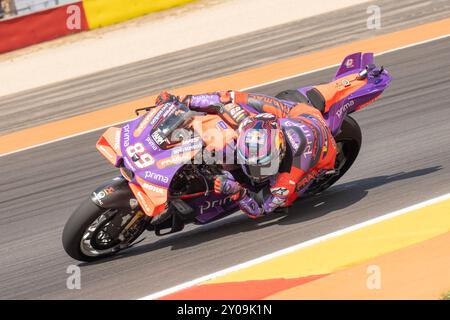 Alvcaniz, ESP. 01 Sep, 2024. 89 Jorge Martin (Spa-Pramac Racing Ducati) lors du Moto Grand Prix GoPro d'Aragon essais libres MotoGP vendredi, MotoGP d'Espagne au circuit Motorland à Alcaniz le 1er septembre 2024 à Alcaniz, Espagne. (Photo de Fabio Averna/Sipa USA) crédit : Sipa USA/Alamy Live News Banque D'Images