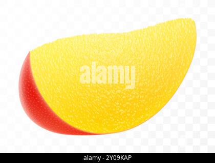 Tranché d'un fruit tropical de mangue juteuse fraîche. Fruit de mangue exotique isolé sur fond transparent. Nourriture vitaminée tropicale estivale. Vecteur 3D réaliste Illustration de Vecteur