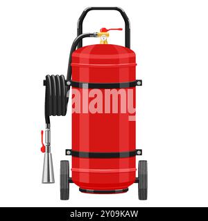 Extincteur à poudre sèche de type à roues isolé sur fond blanc. Équipement portable d'extinction d'incendie du service d'incendie. Outil professionnel Illustration de Vecteur