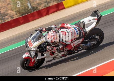 Alvcaniz, ESP. 01 Sep, 2024. 30 Takaaki Nakagami (Gia-Honda LCR) lors du Moto Grand Prix GoPro d'Aragon essais libres MotoGP vendredi, MotoGP d'Espagne au circuit Motorland à Alcaniz le 1er septembre 2024 à Alcaniz, Espagne. (Photo de Fabio Averna/Sipa USA) crédit : Sipa USA/Alamy Live News Banque D'Images