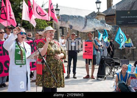 Windsor, Royaume-Uni. 1er septembre 2024. Dernier jour du week-end "améliorer la démocratie" des activités de extinction Rebellion. Marche du camping XR à la périphérie de Windsor jusqu'au château de Windsor. Crédit : Stephen Bell/Alamy Live News Banque D'Images