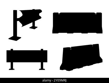 Ensemble de barrières routières pour bloquer la silhouette d'icône noire de route, isolé sur fond blanc. Barrière routière et ensemble de barrières de rue. Illustration vectorielle. Illustration de Vecteur