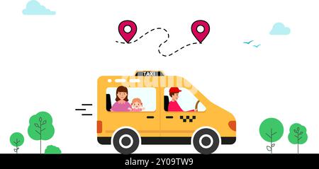 Infographie de livraison. Coursier roule le long de la route sur un livrant des ordres à différents points. Illustration de Vecteur