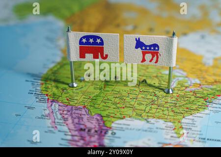 Washington, DC - 1er septembre 2024 : Démocrates contre Républicains. Élections présidentielles aux États-Unis Banque D'Images