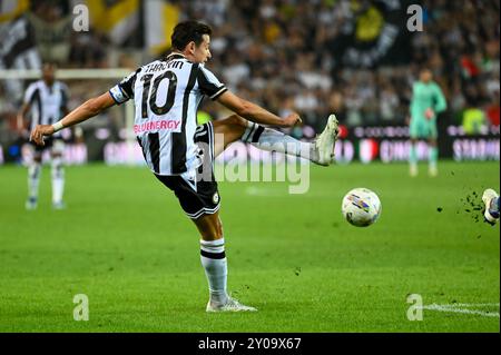 Tournage de Florian Thauvin d'Udinese lors de l'Udinese Calcio vs Como 1907, match de football italien Serie A à Udine, Italie, 01 septembre 2024 Banque D'Images