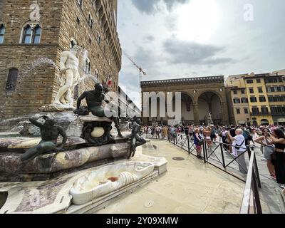 Florence, Italie. 17 septembre 2023. Gros plan de la fontaine de neptune à Florence Banque D'Images