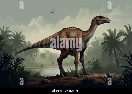 Gallimimus- anatomie et adaptations d'un dinosaure à pattes de flottille. Illustration de Vecteur