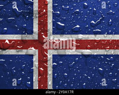 Drapeau de l'Islande avec des gouttes de pluie Banque D'Images