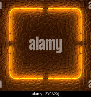 Panneau de cadre au néon en forme de rectangle. 3d illustration. Banque D'Images