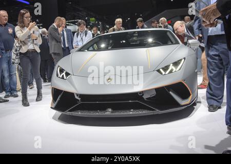 Francfort, Allemagne. 12 septembre 2017. Conférence de presse Lamborghini au 65ème salon international de l'automobile de l'IAA à Francfort/main le mardi 12 septembre Banque D'Images