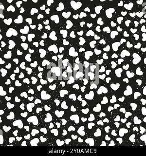 Modèle sans couture avec coeurs noirs et blancs Ditsy et texture grunge Illustration de Vecteur