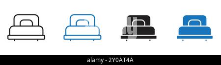 Symbole graphique vectoriel linéaire d'icône de lit défini pour l'interface utilisateur de l'application Web Illustration de Vecteur