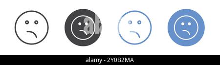 Bemused social media emoji Icon Flat Set en noir et blanc couleur contour vectoriel marque Illustration de Vecteur