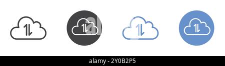 Icône de flèches de nuage ensemble plat dans la marque vectorielle de contour de couleur noir et blanc Illustration de Vecteur