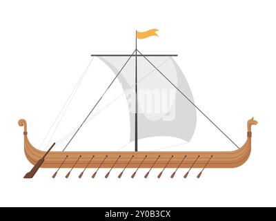 Illustration vectorielle détaillée d'un navire Viking historique avec des rames et de la voile. Illustration de Vecteur