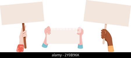 Main de personnage tenant un jeu de panneaux de support vierges. Illustration de Vecteur