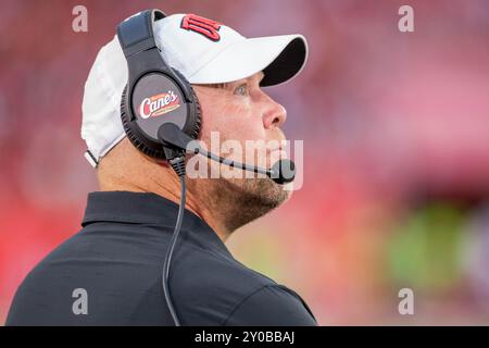 31 août 2024 : l'entraîneur-chef des rebelles de l'UNLV, Barry Odom, lors d'un match entre les rebelles de l'UNLV et les Cougars de Houston à Houston, au Texas. Trask Smith/CSM Banque D'Images
