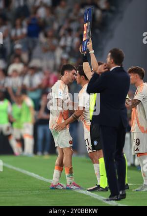 Turin, Italie. 1er septembre 2024. Matias Soule de L'AS Roma remplace Paulo Dybala lors du match de Serie A au stade Allianz de Turin. Le crédit photo devrait se lire : Jonathan Moscrop/Sportimage crédit : Sportimage Ltd/Alamy Live News Banque D'Images