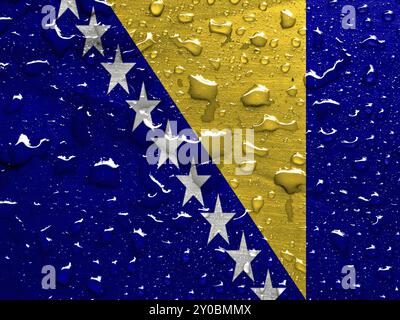 Drapeau de Bosnie-Herzégovine avec des gouttes de pluie Banque D'Images