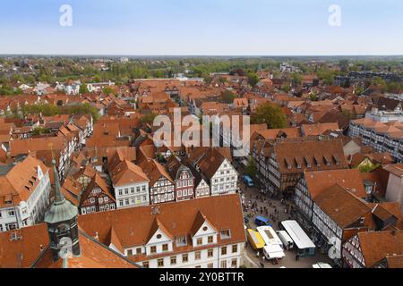 Celle, Allemagne, 19 avril 2014 : photographie des toits de celle prise du haut de l'église de la ville, Europe Banque D'Images