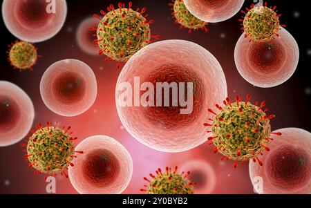 Vue microscopique de la cellule et du virus Banque D'Images