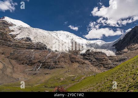 Le mont Togolung de 6773 m de haut -à gauche- et le mont Nojin Kangsang de 7206 m de haut -à droite- vu vers le col de Karo-la dans l'Himalaya Lhagoi K Banque D'Images