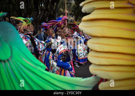 Bogota, Colombie. 28 juillet 2024. Artistes et danseurs participent à un défilé 'Comparsas' célébrant le 486e anniversaire de Bogota, Colombie, le 31 août 2024. Photo par : Cristian Bayona/long Visual Press crédit : long Visual Press/Alamy Live News Banque D'Images