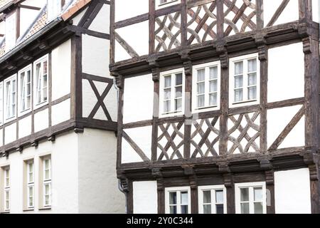 Maisons à colombages à Quedlinbrug, montagnes du Harz Banque D'Images