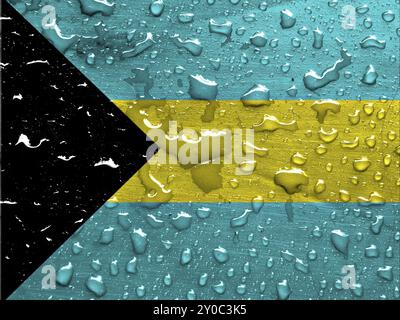 Drapeau des Bahamas avec des gouttes de pluie Banque D'Images