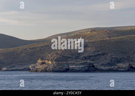 Phare de Tamelos sur l'île de Kea, également connu sous le nom de Tzia, Cyclades, Grèce, Europe Banque D'Images