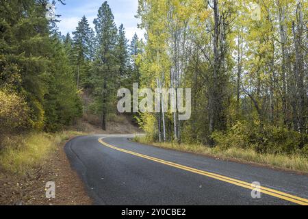 Wolf Lodge Road New coeur d'Alene, Idaho en automne Banque D'Images