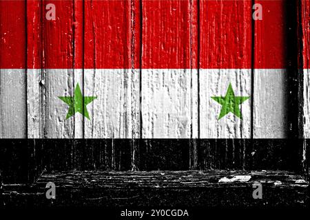 Drapeau de Syrie peint sur cadre en bois Banque D'Images