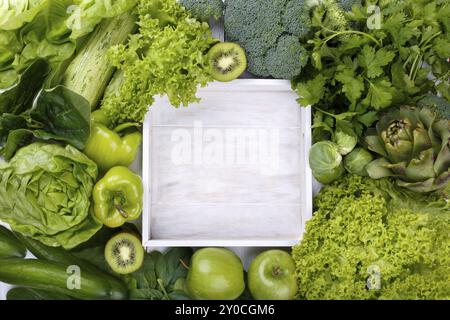 Mélange de fruits et légumes verts, gros plan avec espace de copie Banque D'Images