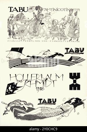 Julius Klinger (graphiste autrichien 1876-1942) - Tabu antinicotin (papier à cigarettes) Hollerbaum & Schmidt WIM (dessins publicitaires en noir et blanc Banque D'Images