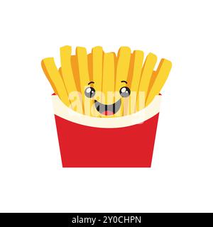 French Fries sticks Fast Food dans la boîte d'emballage avec le visage heureux drôle mignon Illustration de Vecteur