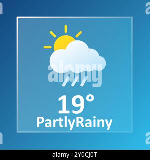 Prévisions météorologiques partiellement pluvieux de 19 degrés Celsius. Nuageux, foudre, orage, averse, couvert, froid, vitesse du vent, air, précipitations, temperatu Illustration de Vecteur