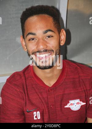 Le footballeur brésilien Matheus Cunha du RB Leipzig après le match test contre le ZFC Meuselwitz le 24.7,18, le footballeur brésilien Matheus Cunha RB Banque D'Images