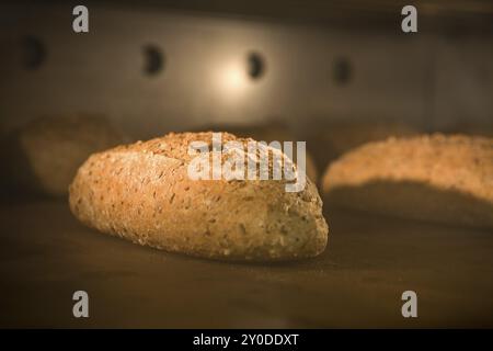 Un peu de pain à l'intérieur d'un four industriel après la cuisson Banque D'Images