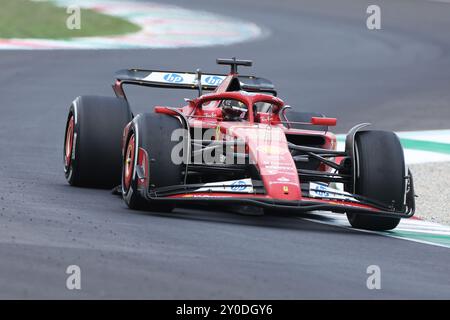 Monza, Italie. 1er septembre 2024. Charles Leclerc, pilote monégasque de Ferrari, participe au Grand Prix d'Italie de formule 1 sur le circuit de Monza, Italie, le 1er septembre 2024. Crédit : Zhao Dingzhe/Xinhua/Alamy Live News Banque D'Images