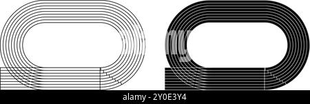 Ensemble d'icônes de piste de course. Vue de dessus des modèles de stade. Hippodromes pour sprint, marathon ou autres compétitions sportives sportives isolées sur fond blanc. Illustration graphique vectorielle. Illustration de Vecteur
