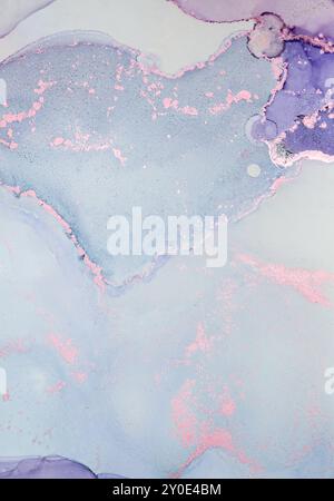 Aquarelle abstraite pastel douce avec des tons bleus, violets et roses doux dans une composition texturée Banque D'Images