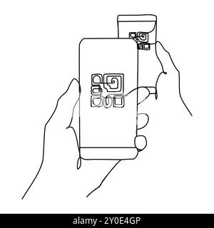 QR code sur l'écran du smartphone, QR Code, ID qr. Main tenant l'écran de smartphone mobile pour payer en ligne, scanner la technologie de code à barres avec le scanner de code qr Illustration de Vecteur