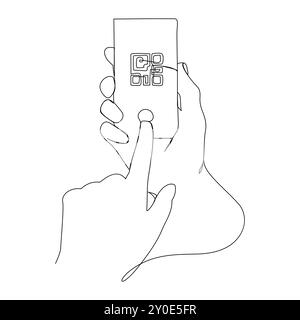 QR code sur l'écran du smartphone, QR Code, ID qr. Main tenant l'écran de smartphone mobile pour payer en ligne, scanner la technologie de code à barres avec le scanner de code qr Illustration de Vecteur
