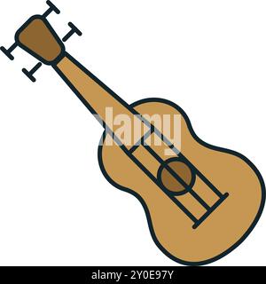 Indispensables du voyage en camping : guitare acoustique pour les chansons de feu de joie Illustration de Vecteur