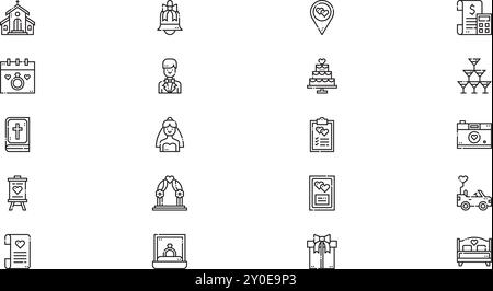 Icônes de mariage Collection d'icônes vectorielles de haute qualité avec Stroke modifiable. Idéal pour les projets professionnels et créatifs. Illustration de Vecteur